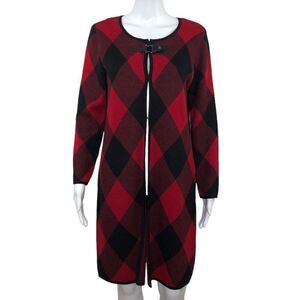 Anne Klein Women’s Buffalo Plaid Cotton Blend Flyaway Cardigan Sweater Size S